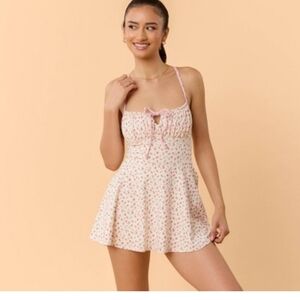 Blogilates Woman's Tie Front Twirl Dress In Pink Floral